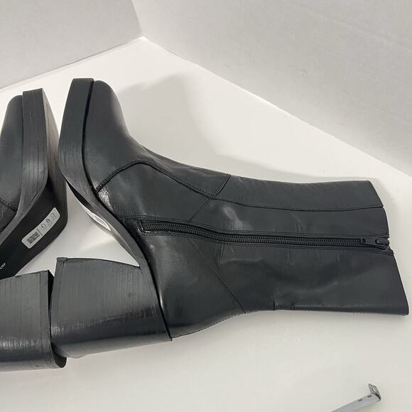 ASOS Leather Boots Womens 8 Mid Calf Chunky Square Toe Y2K Goth Gore NEW - Picture 11 of 13
